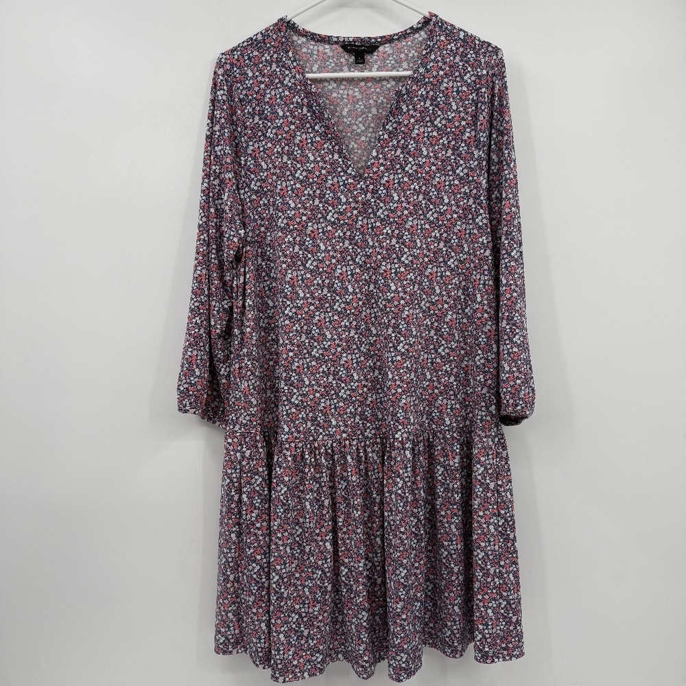 Banana Republic Dress Women Large Pink Floral Drop Waist Long Sleeve Stretch